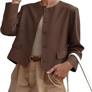 NWT Cropped Mocha Brown Lined Blazer| Structured Jacket Chic Minimalist Modern.